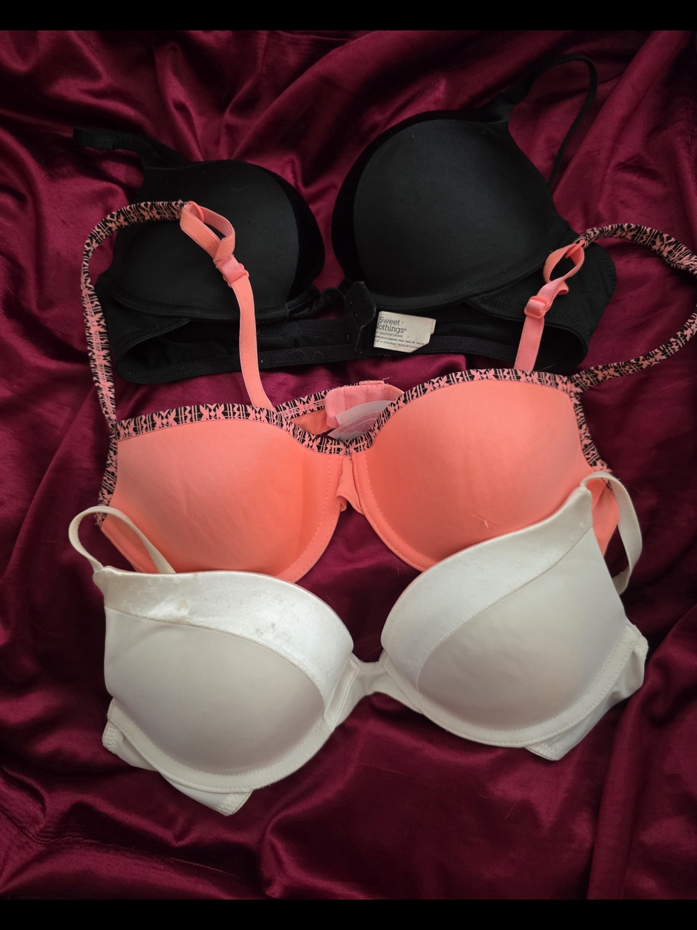 NWOT- 3-Pack Everyday Push-Up Bras — Black, Coral, White